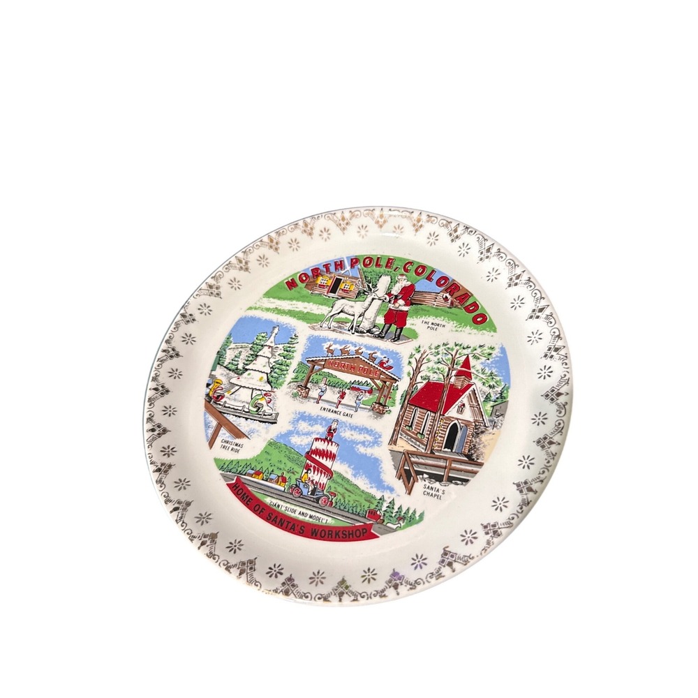 Vintage Mid-Century North Pole Colorado Santas Workshop Souvenir Plate‎ 7"